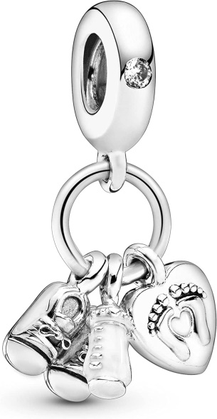 Baby Bottle and Shoes Dangle Cubic Zirconia Charm Pandora Jewelry