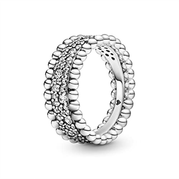 PANDORA Beaded Pave Clear CZ 925 Sterling Silver Ring