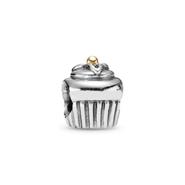 PANDORA Cupcake Charm Retired Sterling Silver with 14K Gold Cupcake Food Bead