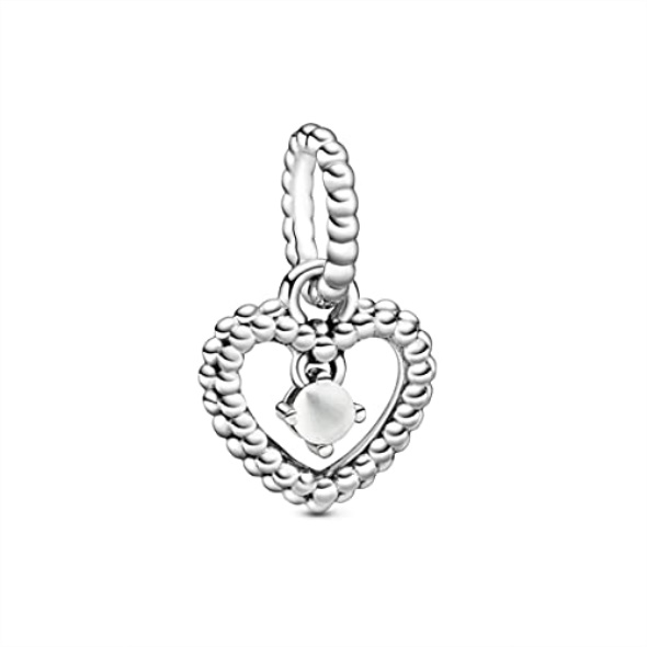 PANDORA Milky White Beaded Heart Dangle Charm