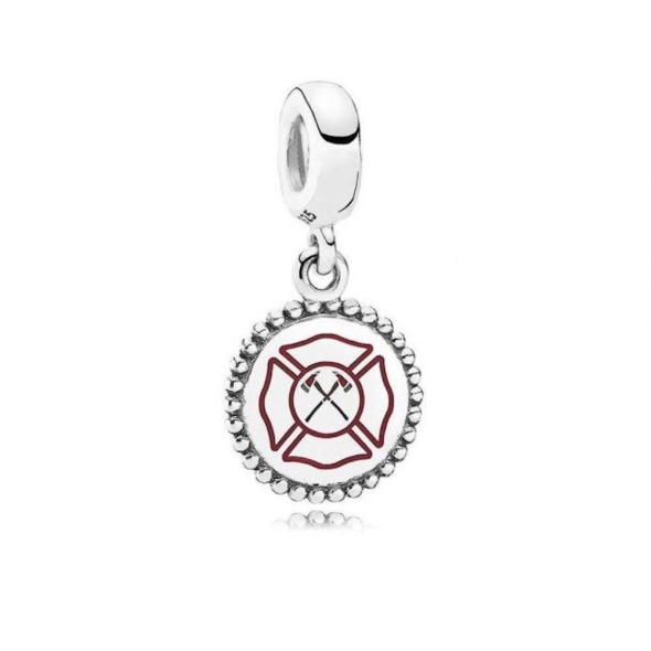 PANDORA Retired Sterling Silver Firefighter Dangle Charm