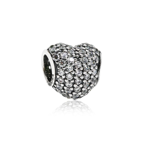 PANDORA Retired Sterling Silver Pave Heart Bead with Clear Zirconia
