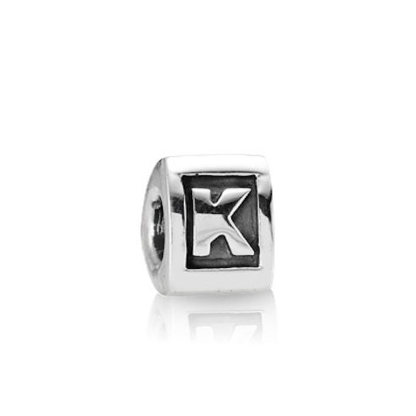 PANDORA Sterling Silver Alphabet K Barrel Bead Charm Retired