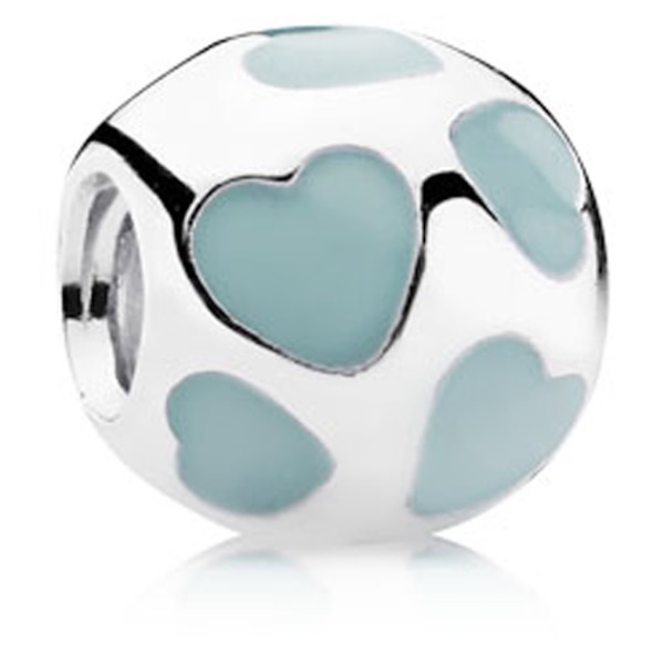 PANDORA Sterling Silver Love You Light Blue Enamel Hearts All Over Charm