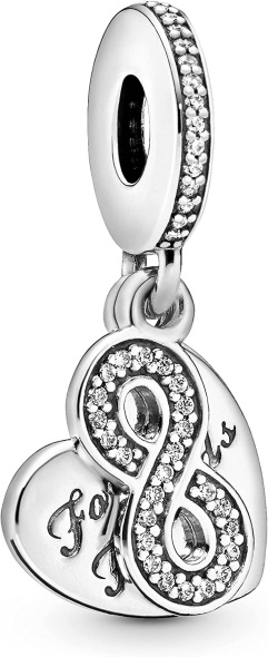 Pandora Jewelry Forever Friends Heart Dangle Cubic Zirconia Charm in Sterling Silver