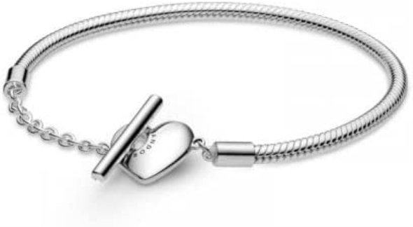 Pandora Jewelry Heart Snake Chain T bar Bracelet in Sterling Silver