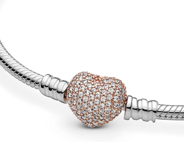 Pandora Jewelry Moments Pave Heart Clasp Snake Chain Cubic Zirconia Bracelet