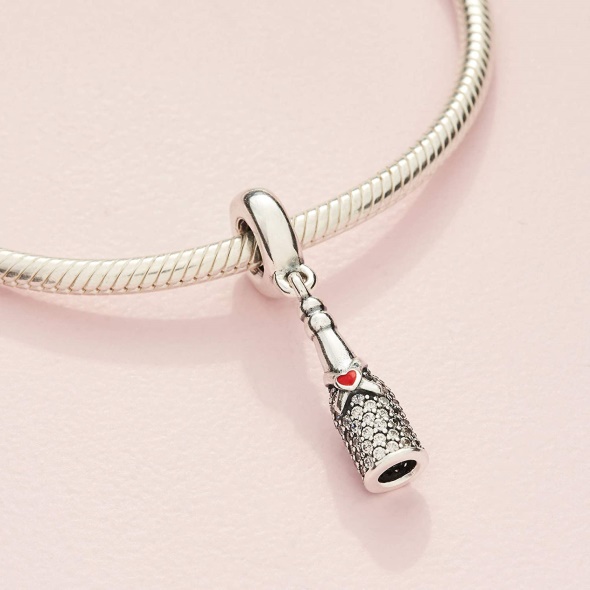 Pandora Jewelry Sparkling Wine Bottle Dangle Cubic Zirconia Charm in Sterling Silver