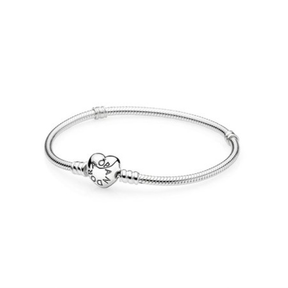 Pandora Moments Women Snake Chain Charm Bangle Bracelet with Heart Clasp