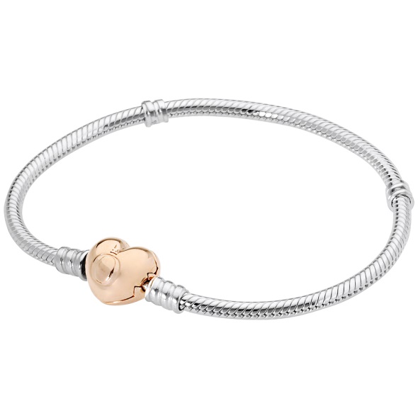Pandora Moments Women Snake Chain Charm Bracelet with Heart Clasp