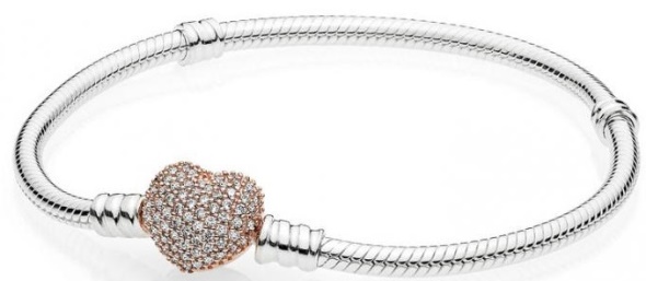 Pandora Moments Women Snake Chain Charm Bracelet with Pave Heart Clasp
