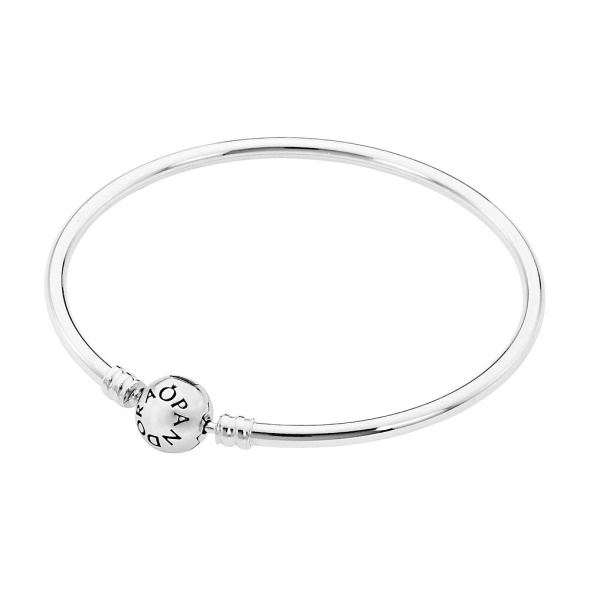Pandora Moments Women Sterling Silver Charm Bangle Bracelet with Round Clasp
