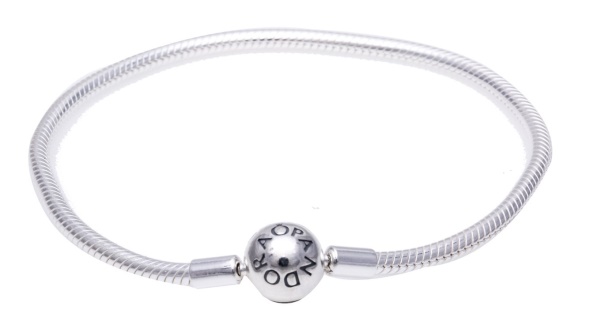 Pandora Moments Women Sterling Silver Snake Chain Charm Bracelet with Round Clasp