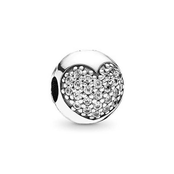 Pandora Sterling Silver Pave Heart Clip Charm Retired