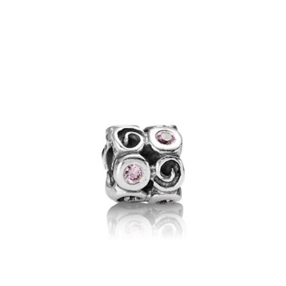 Pandora Sterling Silver Swirlies Bead with Pink Zirconia Retired