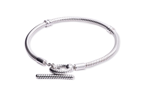 Pandora Sterling Silver Women Moments T Bar Snake Chain Charm Bracelet