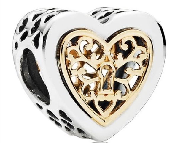 Pandora Sterling Silver and Gold Locked Hearts Charm