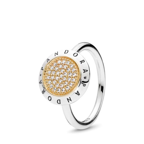 Pandora Sterling Silver and Gold with Cubic Zirconia Round Logo Ring