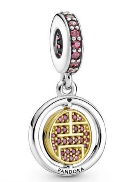 Pandora Sterling Silver and Gold with Pink Cubic Zirconia Spinning Lucky Dangle Charm