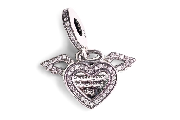 Pandora Sterling Silver with Cubic Zirconia Heart and Angel Wings Dangle Charm