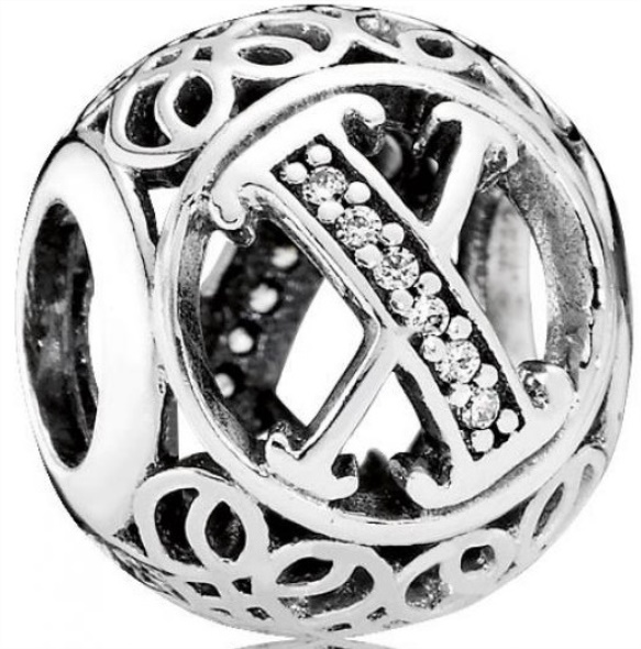 Pandora Sterling Silver with Cubic Zirconia Letter X Alphabet Charm