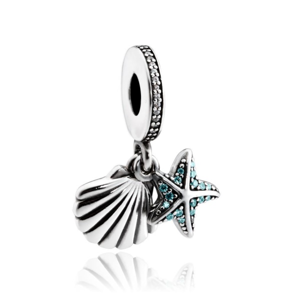 Pandora Women Sterling Silver Tropical Starfish Sea Shell Pendant Charm