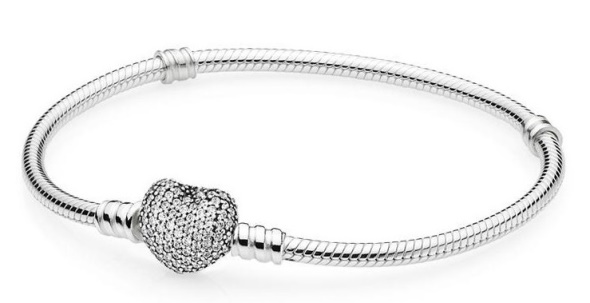 Snake Chain Charm Bracelet with Pave Heart Clasp Pandora Moments Women